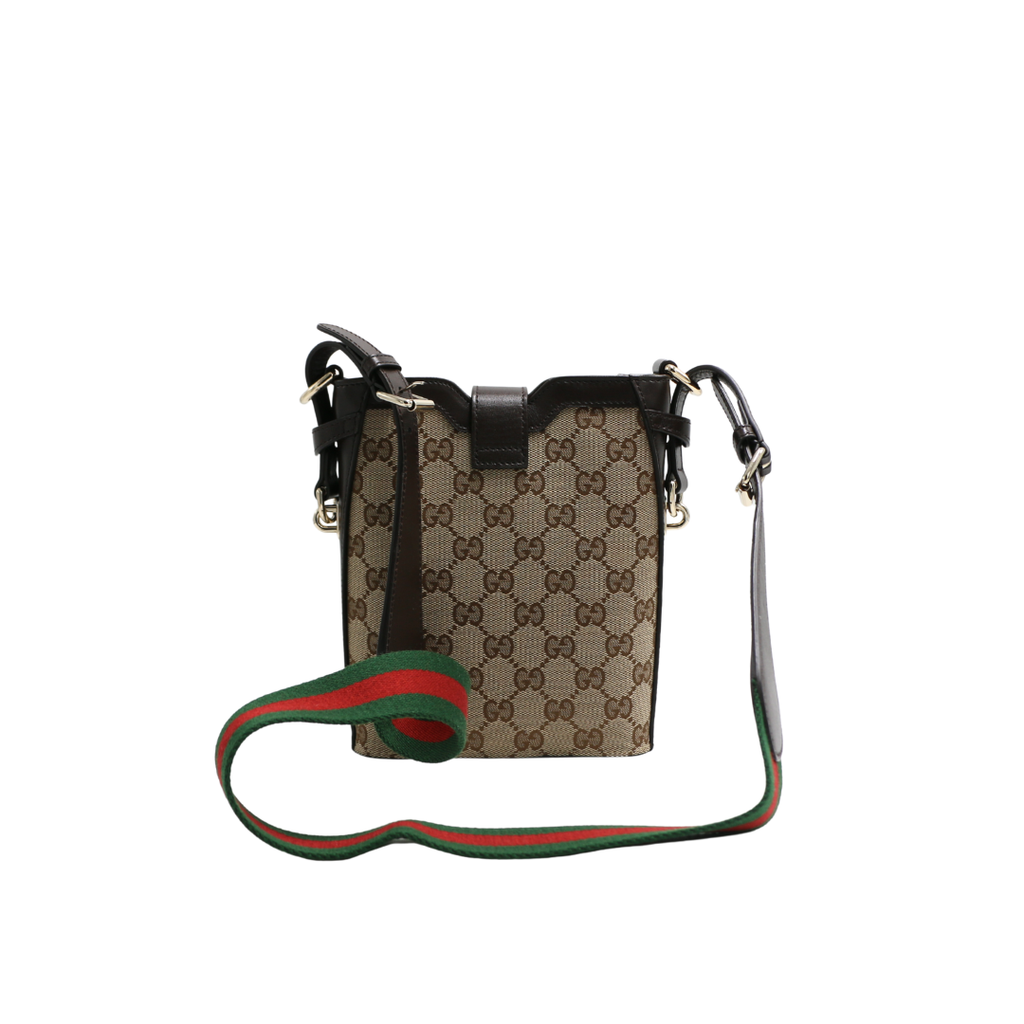 GUCCI グッチ 24SS GG Canvas Small Bucket Crossbody Bag GGキャンバス ミニバケット レザー ショルダーバッグ ベージュ/ネイビー 782919 GUCCI - グッチ GUCCI ショルダーバッグ ミニ バケット GGキャンバス